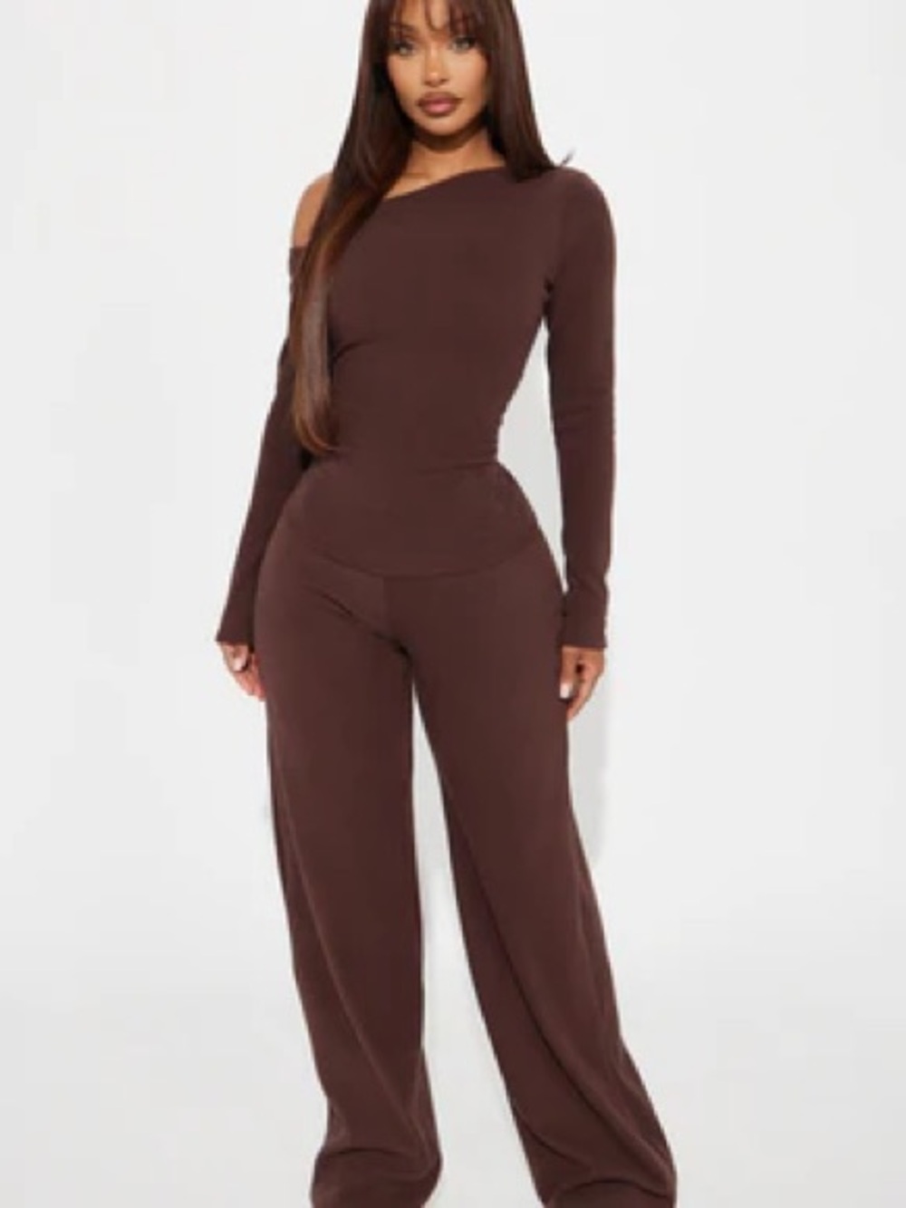 Fashion Nova Chocolate Brown One-Shoulder Wide-Leg Jumpsuit